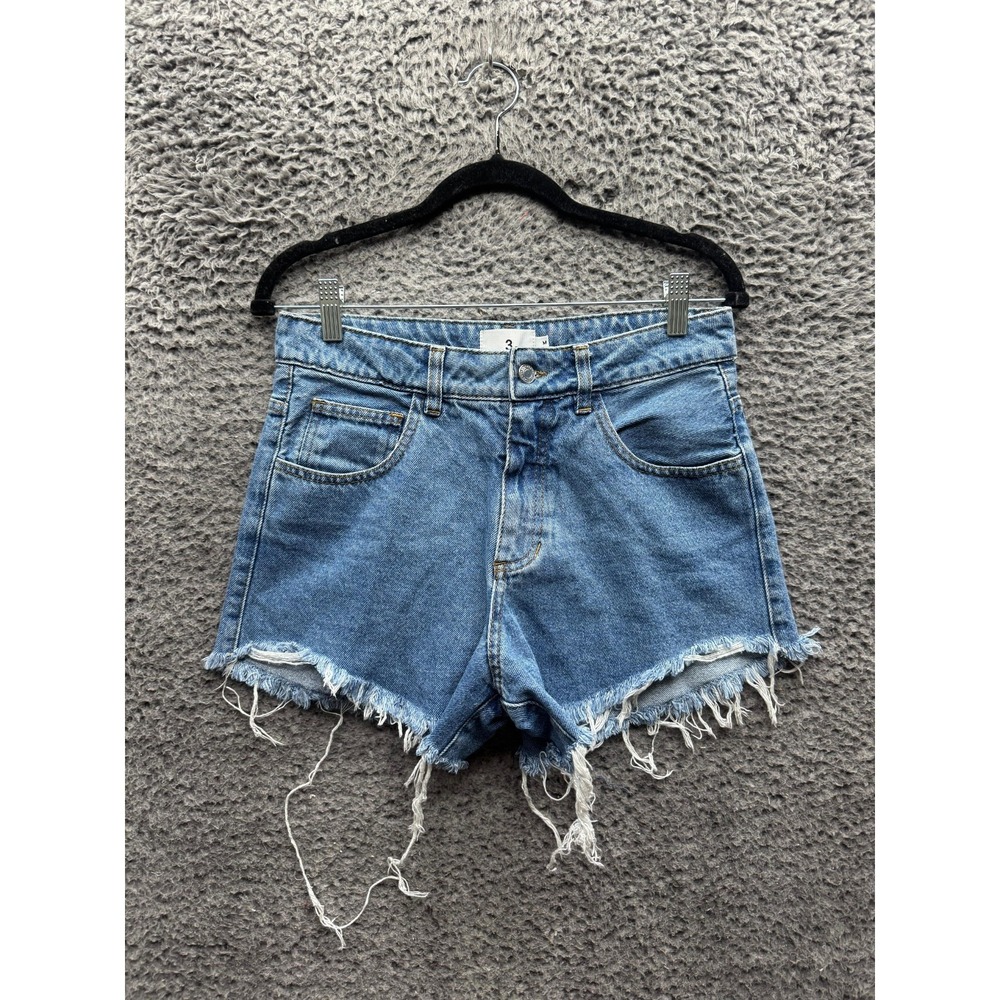 Loja Tres High Rise Raw Frayed Hem Denim Shorts‎ Medium Wash Womens Size M